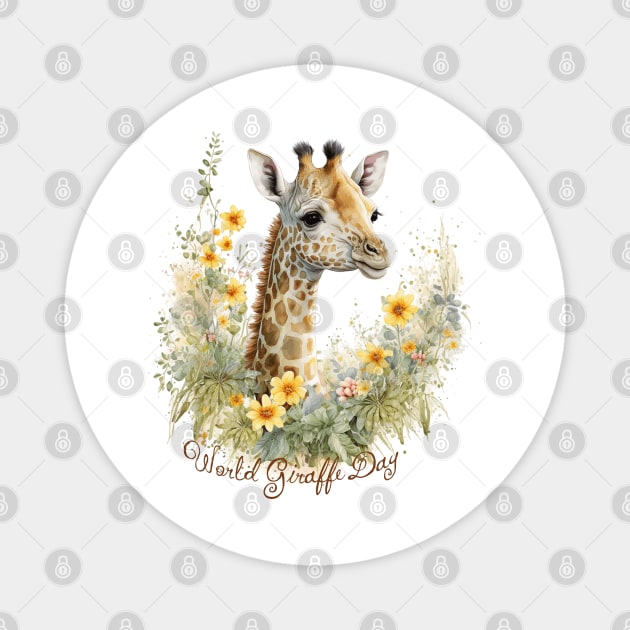World Giraffe Day, watercolor giraffe Magnet by HolidayBug